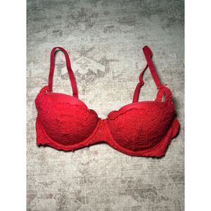 PINK Victoria’s Secret Red Lace Balconette Push Up Bra 32C